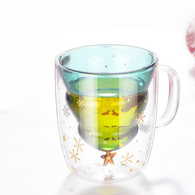 크리스마스 소원 나무 250ml 유리제 컵, 뚜껑을 가진 격리된 유리제 커피잔 협력 업체