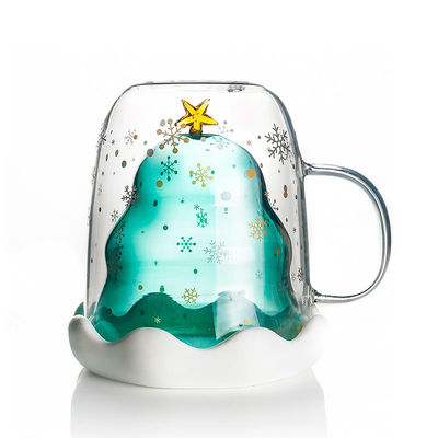 크리스마스 소원 나무 250ml 유리제 컵, 뚜껑을 가진 격리된 유리제 커피잔 협력 업체