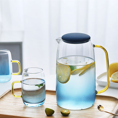 얼린 물 음료를 위한 2개의 컵을 가진 착색된 1550ml 유리제 물 투수 세트 협력 업체